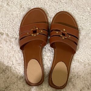 Zara Brown Leather Slide Sandals